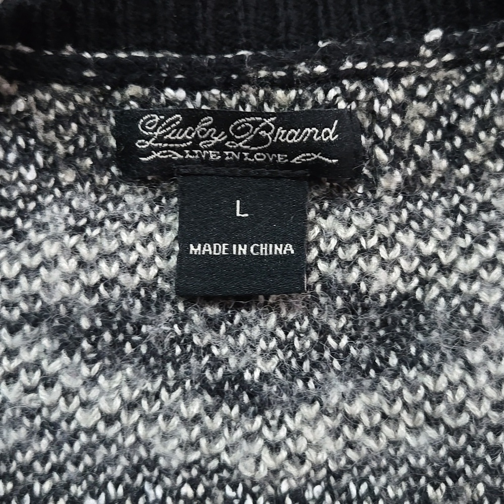 Lucky Brand Black & Cream Southwestern Open Cardigan Sweater Size Large - Picture 3 of 9